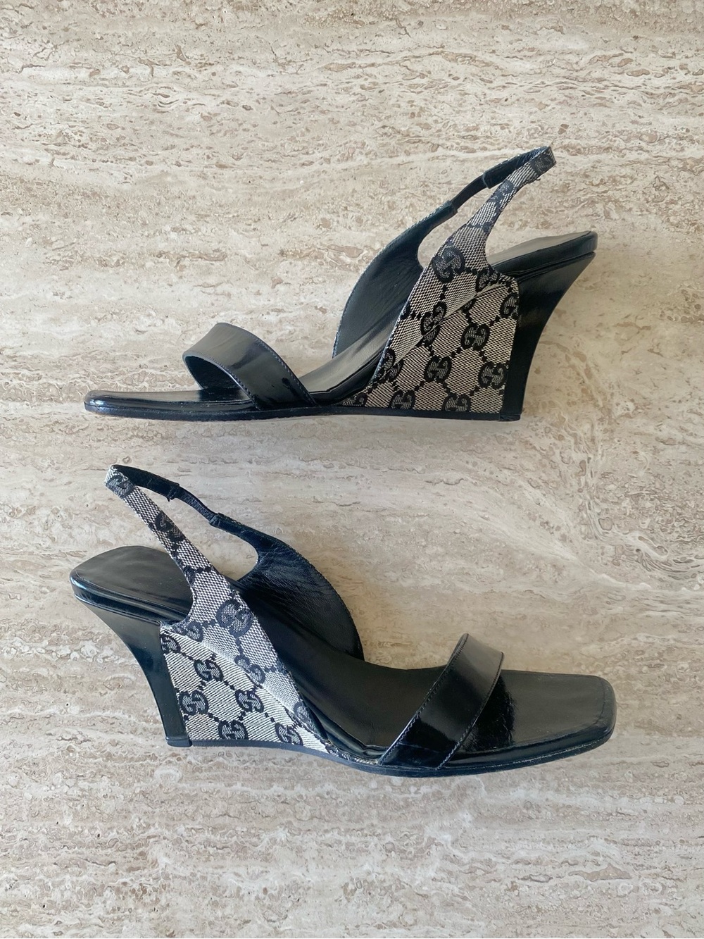 Vintage Gucci GG Canvas Slingback Wedge Sandals - Picture 3 of 9